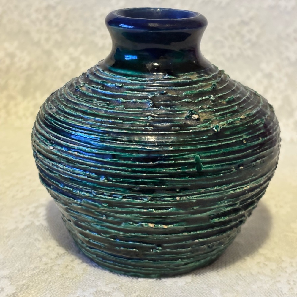 Textured Studio Art Blue and Green Art Pottery